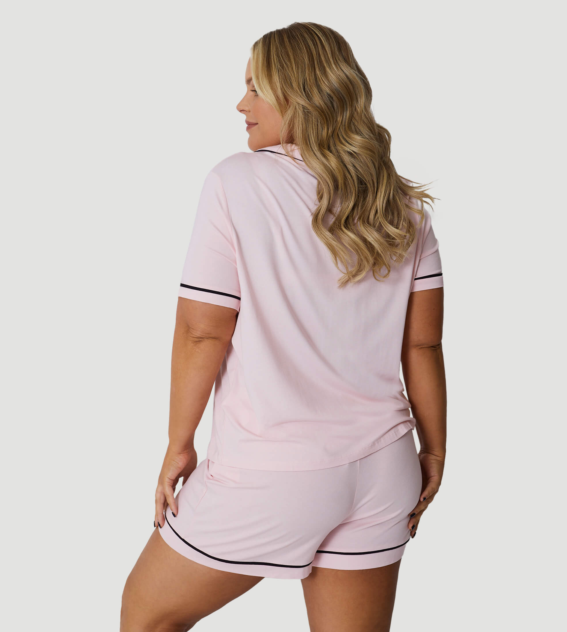 Pink Oversized Jersey Black Piping Detail Short PJ Set