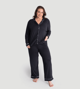 Black Oversized Jersey Piping Detail Long PJ Set