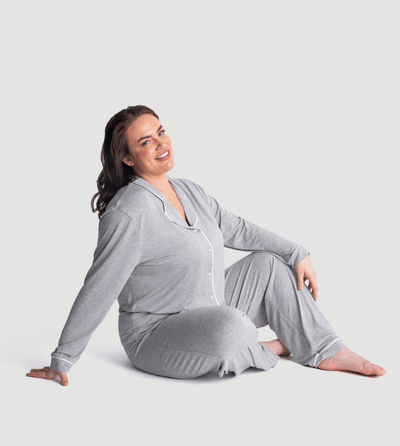 Marl Grey Oversized Jersey Piping Detail Long PJ Set