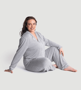 Marl Grey Oversized Jersey Piping Detail Long PJ Set