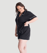 Black Oversized Jersey Piping Detail Short PJ Set