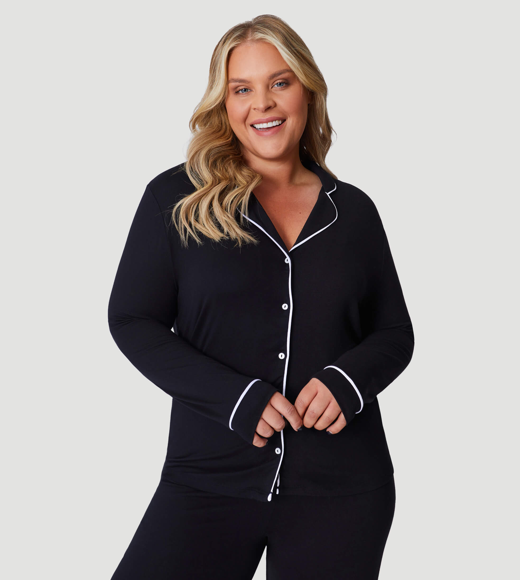 Black Oversized Jersey Piping Detail Long PJ Set – Conturve