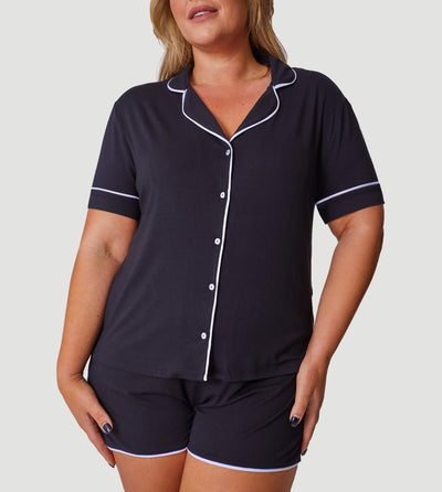 Black Oversized Jersey Piping Detail Short PJ Set