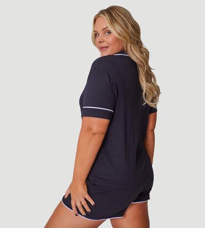 Black Oversized Jersey Piping Detail Short PJ Set