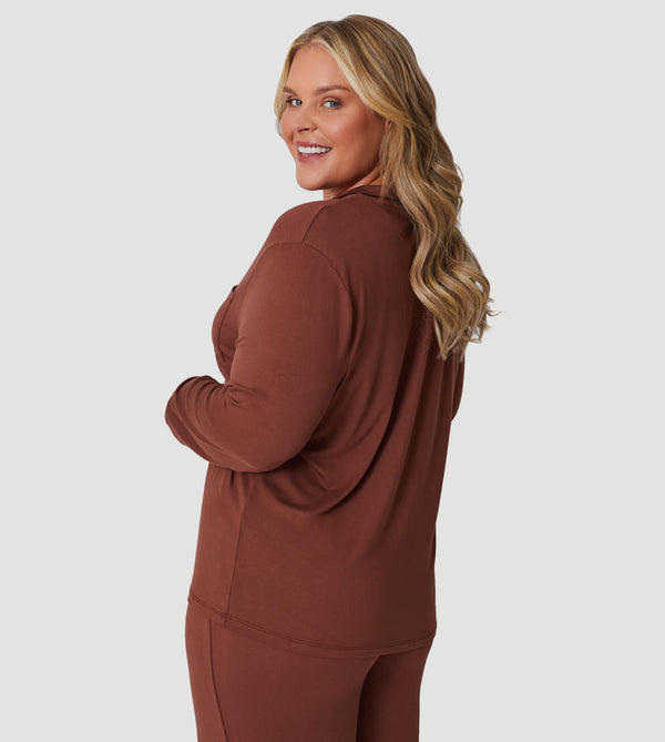 Brown Oversized Jersey Pocket Detail Long PJ Set