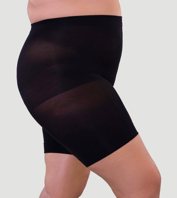 High-Waisted-Anti-Chafe-Shaping-Shorts-Black-From-Side-View-2