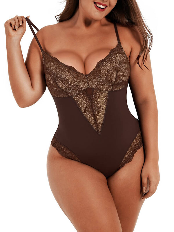 Plunging Lace Bodysuit Shaping Thong