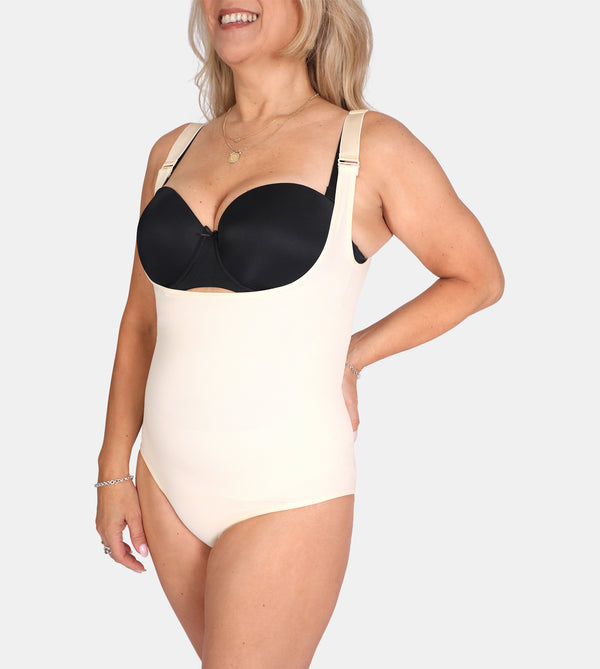 Control Shapewear for Women Seamless Bodysuit Open Bust Mid Thigh Body  Shaper Shorts Girdle plus Size (Beige, M), Beige, Medium : :  Clothing, Shoes & Accessories