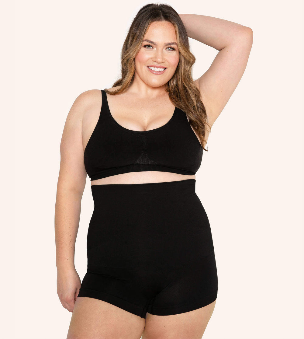 High-Waisted-Shaping-BoyShort-Black-Front