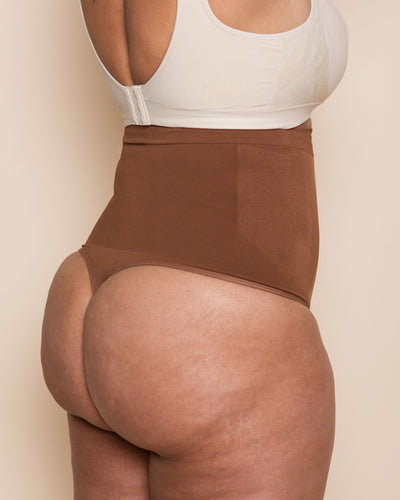 High-Waisted-Shaping-Thong-Brown-Back